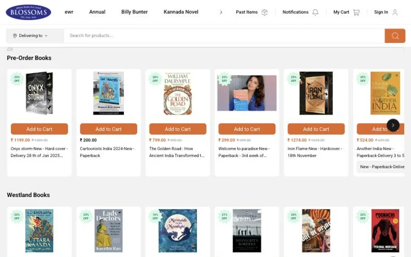 Blossom Book House online store with pre-order and Westland book collections