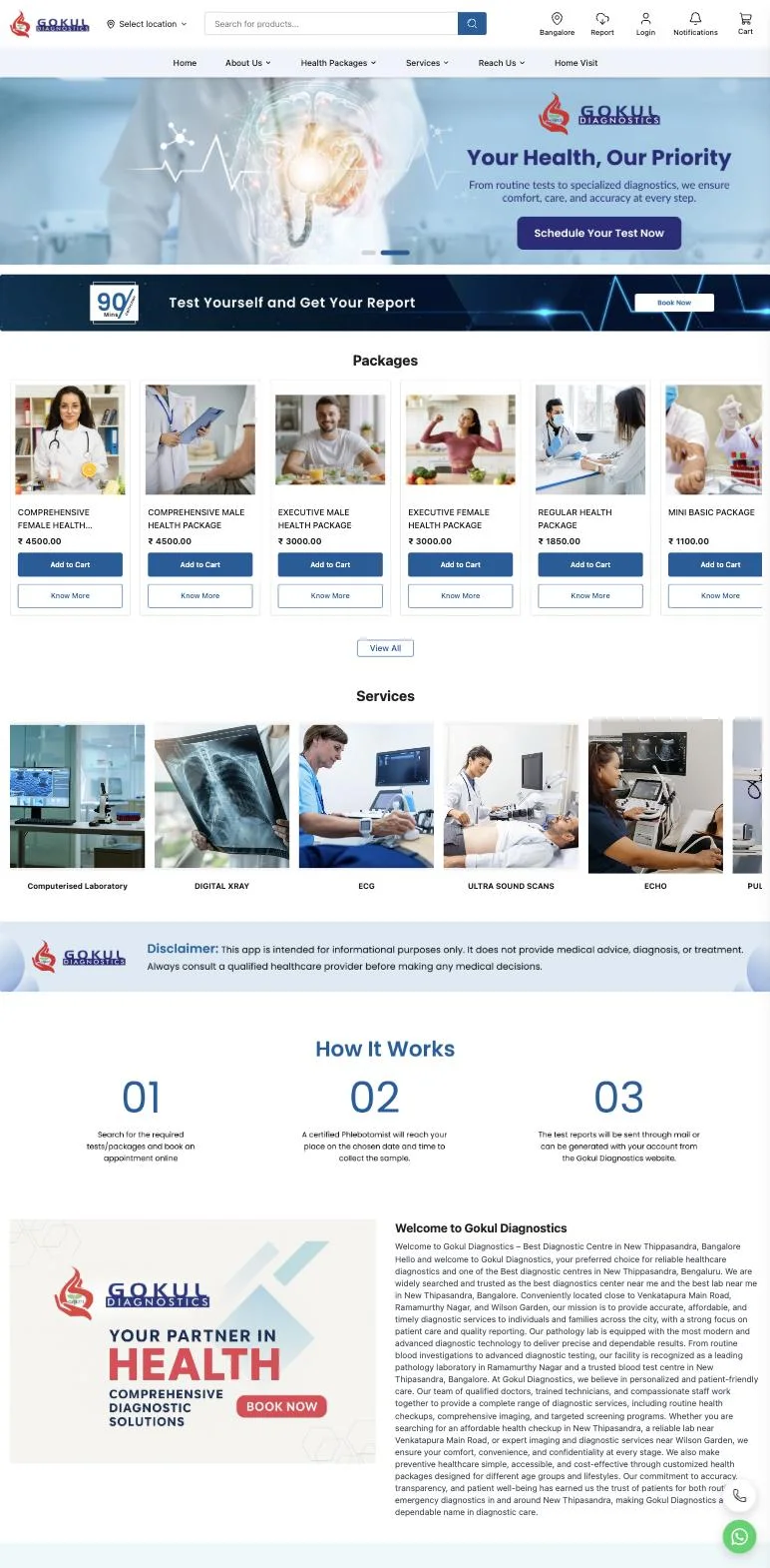 Gokul Diagnostics live store home page