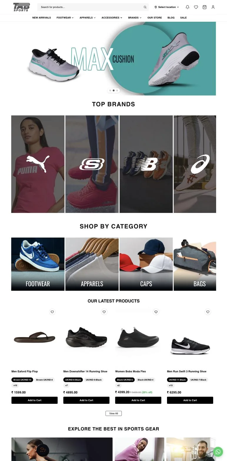 Tab Sports live store home page