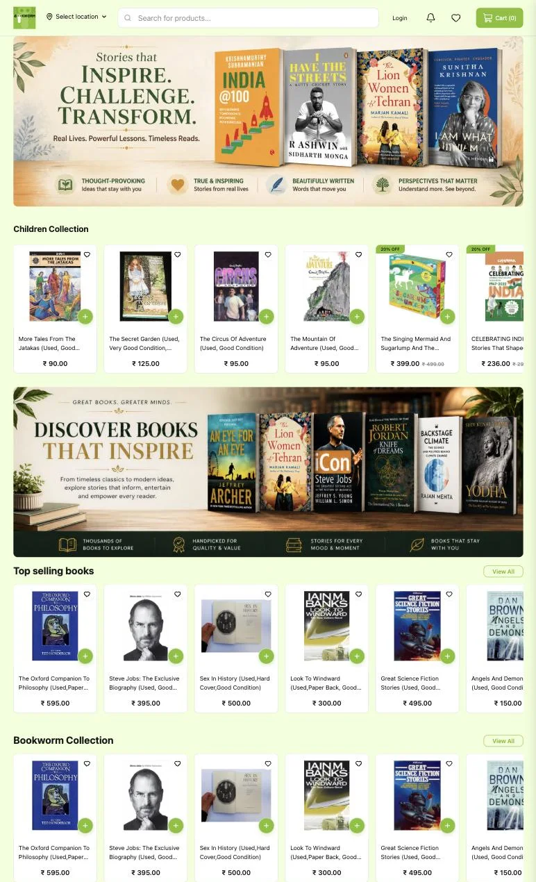 The Bookworm live store home page